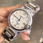 Fake Cartier Ballon Bleu Lady Fashion Watch - Stainless Steel Diamond White Dial